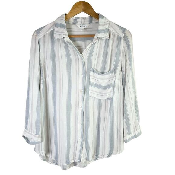 Market & Spruce Stitch Fix Lightweight Striped Button Down Shirt Blouse Blue,‎ S - Picture 1 of 11